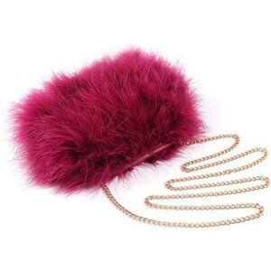 Women Marabou Feather Clutch Bag Evening Handbag with Detachable Chain Strap